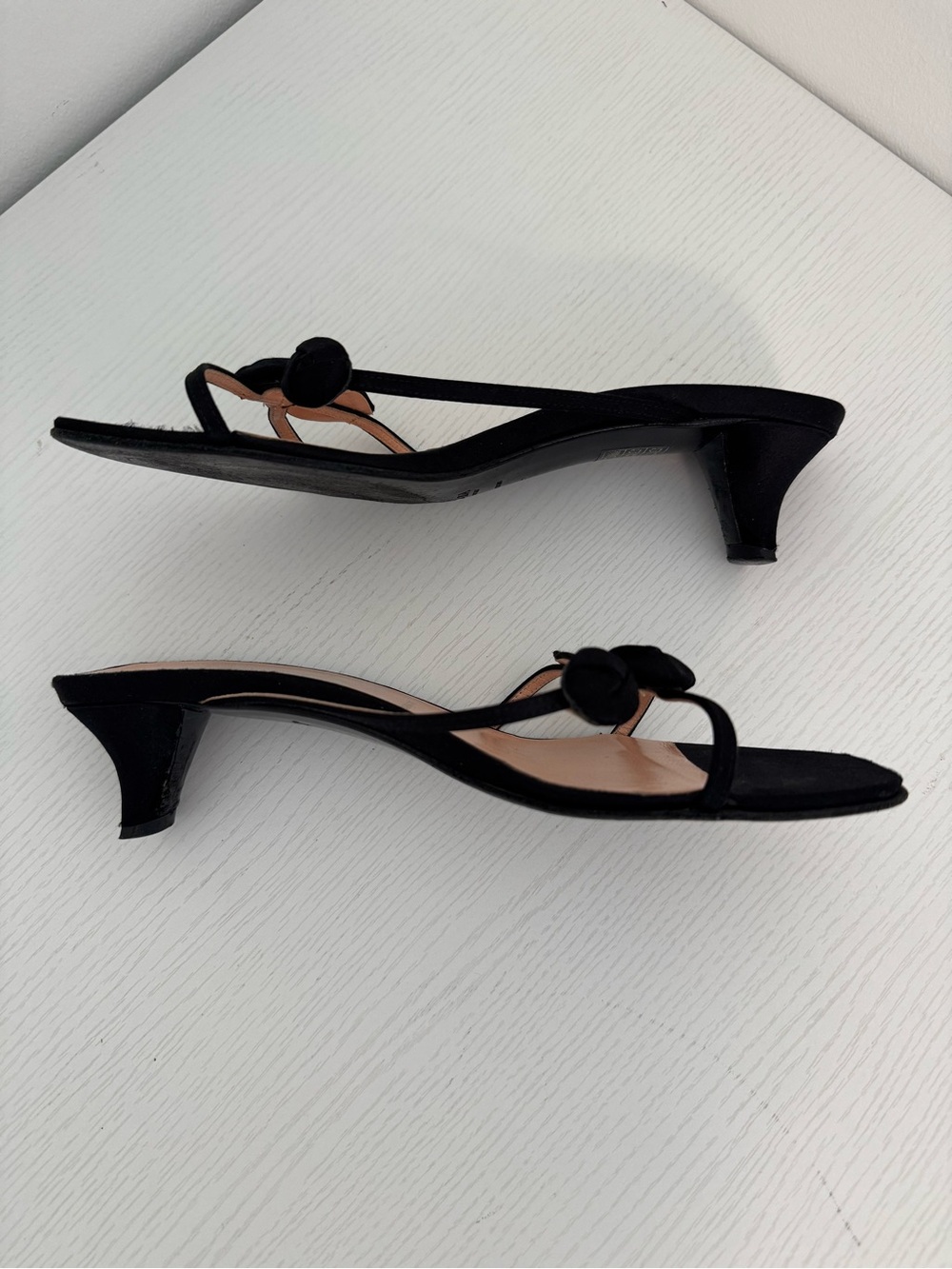PRADA Vintage Black Silk Rosebud Flower Square Toe Sandal Kitten Heels EU 37 - Picture 3 of 10